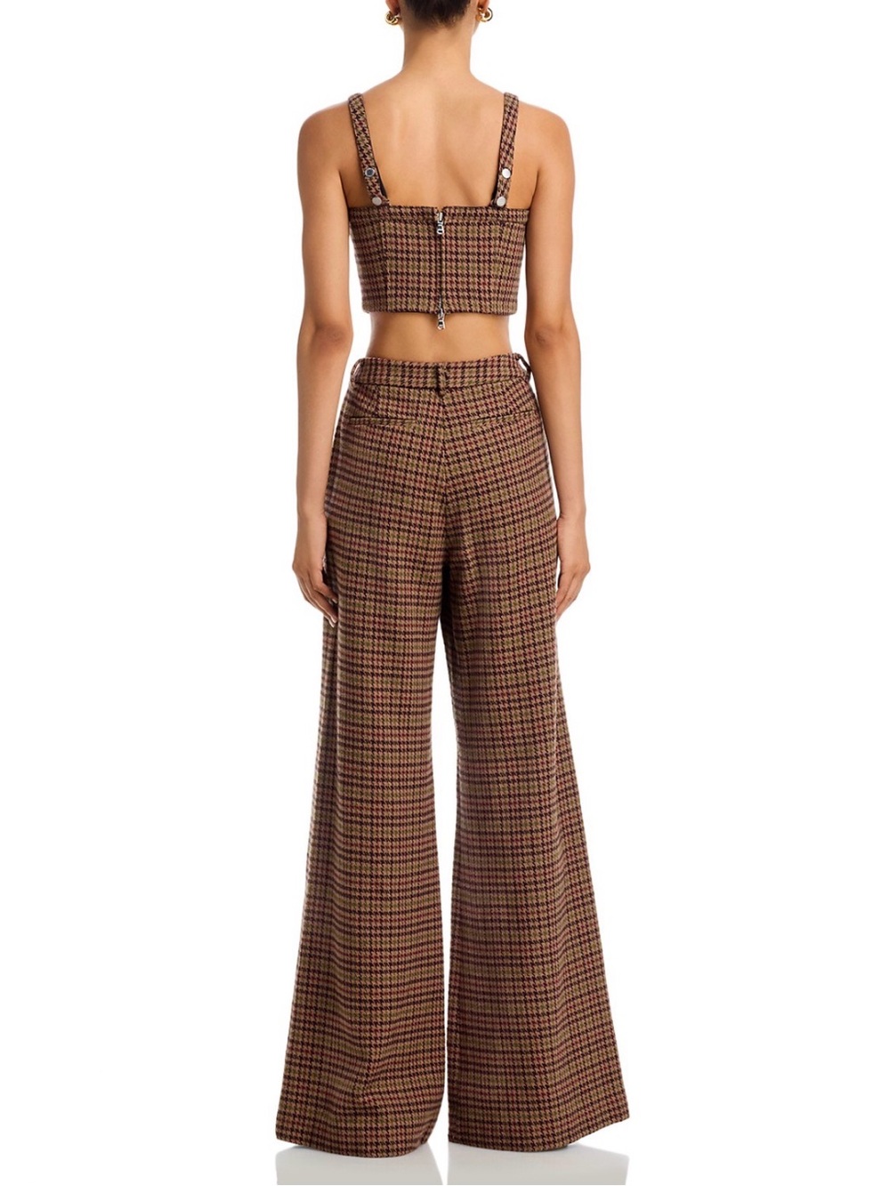 L'AGENCE NWT $475 Pilar Multi Brown Plaid Houndstooth Wide-Leg High-Rise Pant 8 - Picture 5 of 16